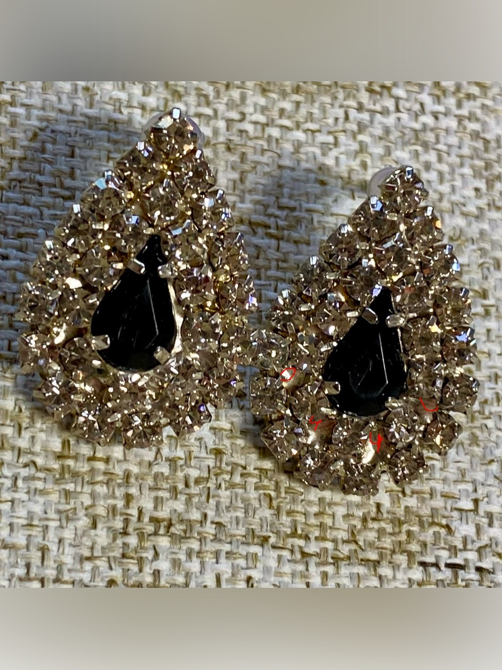 Gold-Tone Crystal Teardrop Stud Earrings with Black Accent